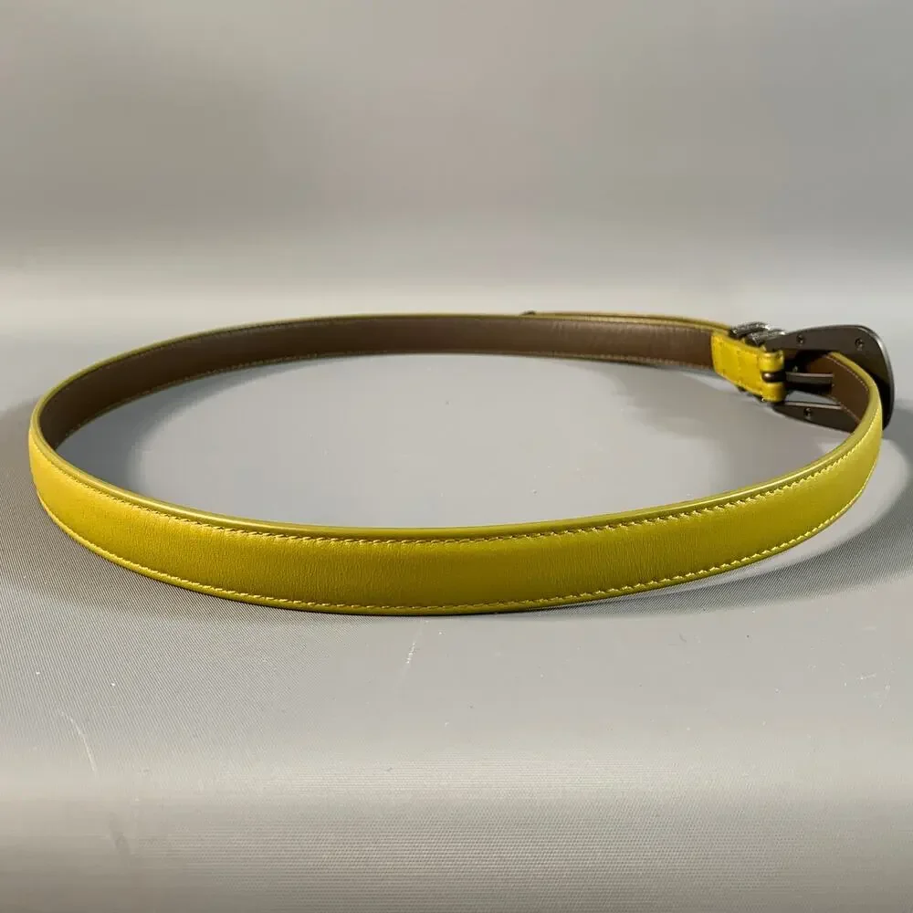 BOTTEGA VENETA Size 38 Green Brown Solid Leather Belt